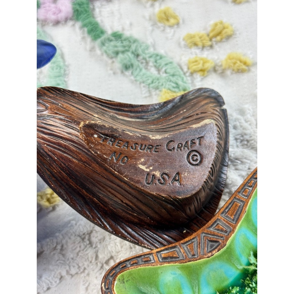 Vintage Treasure Craft USA Boomerang Trinket Dish Set 1960s Green Drip Glaze MCM - Picture 6 of 7